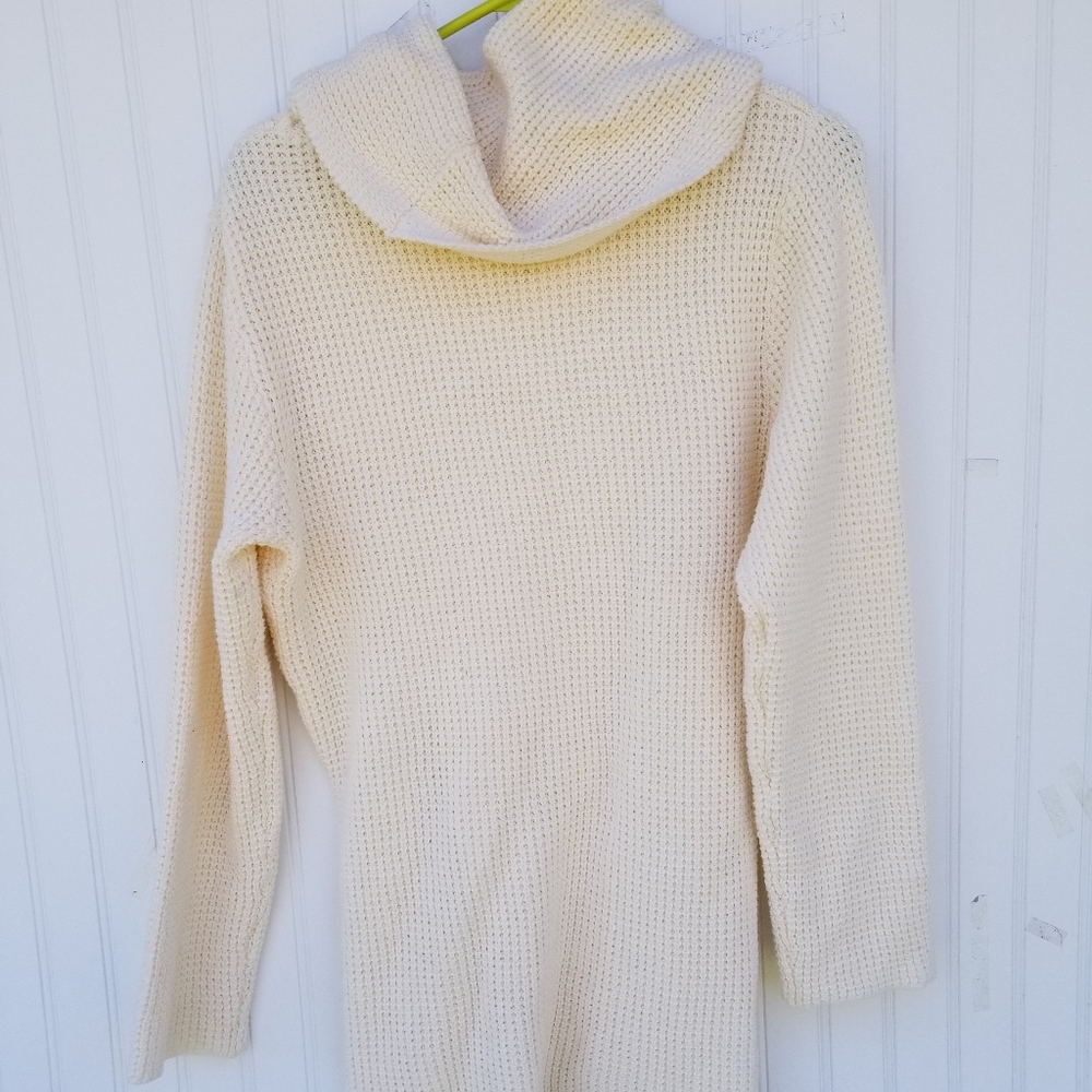 Cowl Neck Sweater (M) Women's Cream 100% Cotton.